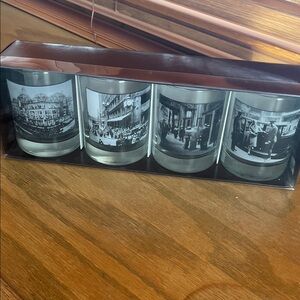 Marshall Field’s Set of 4 Black and White Cityscape Glasses NWT